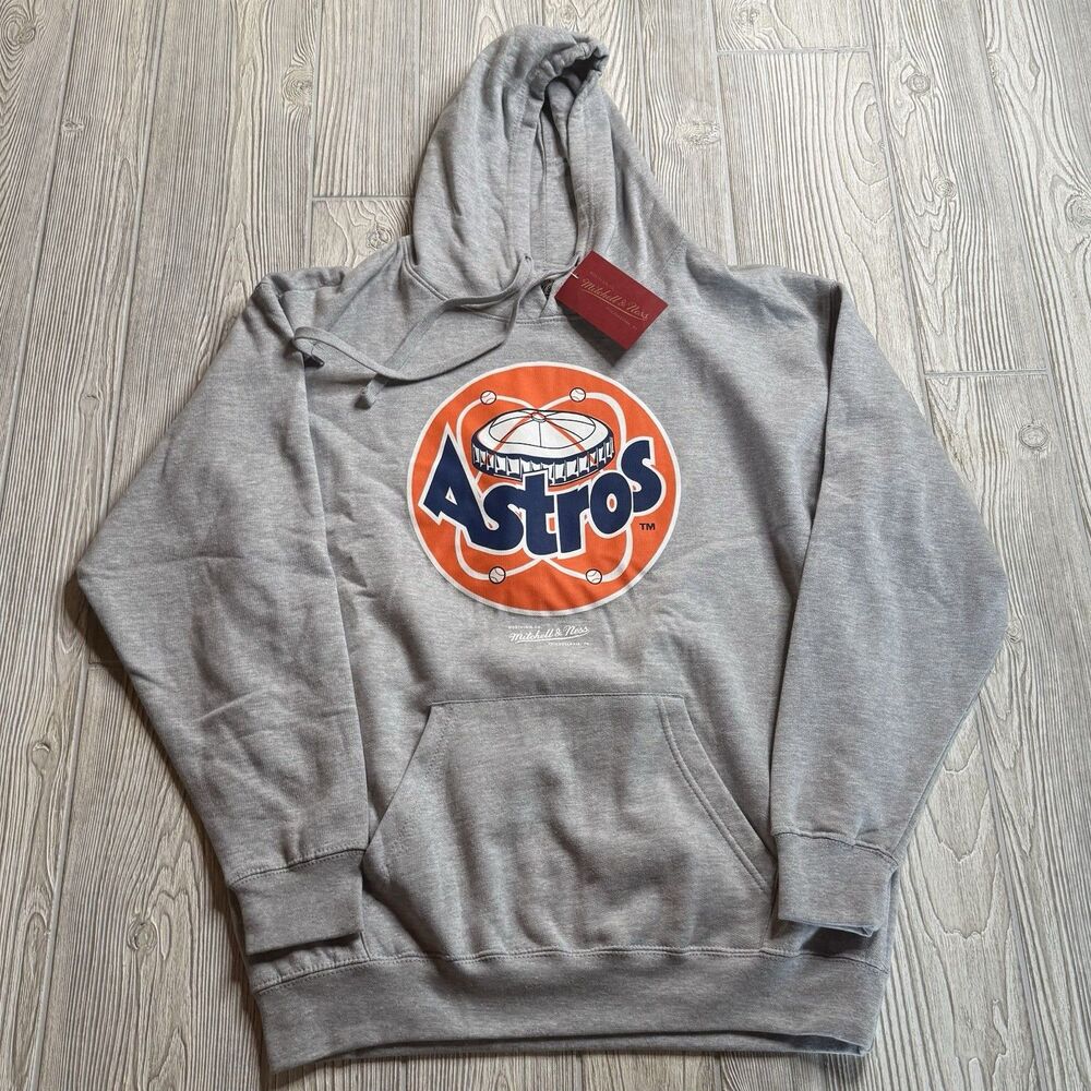 Houston Astros Mitchell Ness Throwback Logo Hoodie Men’s L Gray Astrodome NWT